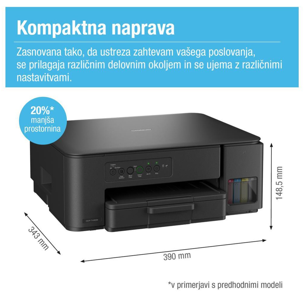 Tiskalnik multifunkcijski brizgalni barvni Brother DCP-T430W A4 duplex tisk enostransko skeniranje USB WiFi 16ppm (DCPT430WYJ1) - slika 2