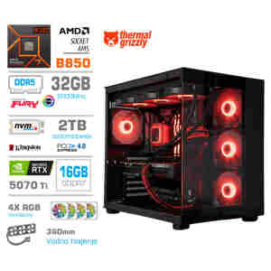 Računalnik MEGA MT S5 R7-7800X3D/RTX5070Ti/32GB-DDR5/2TB-4.0/750W/Brez OS/črna RGB + Estetski napajalni kabli [Rdeča / Črna)