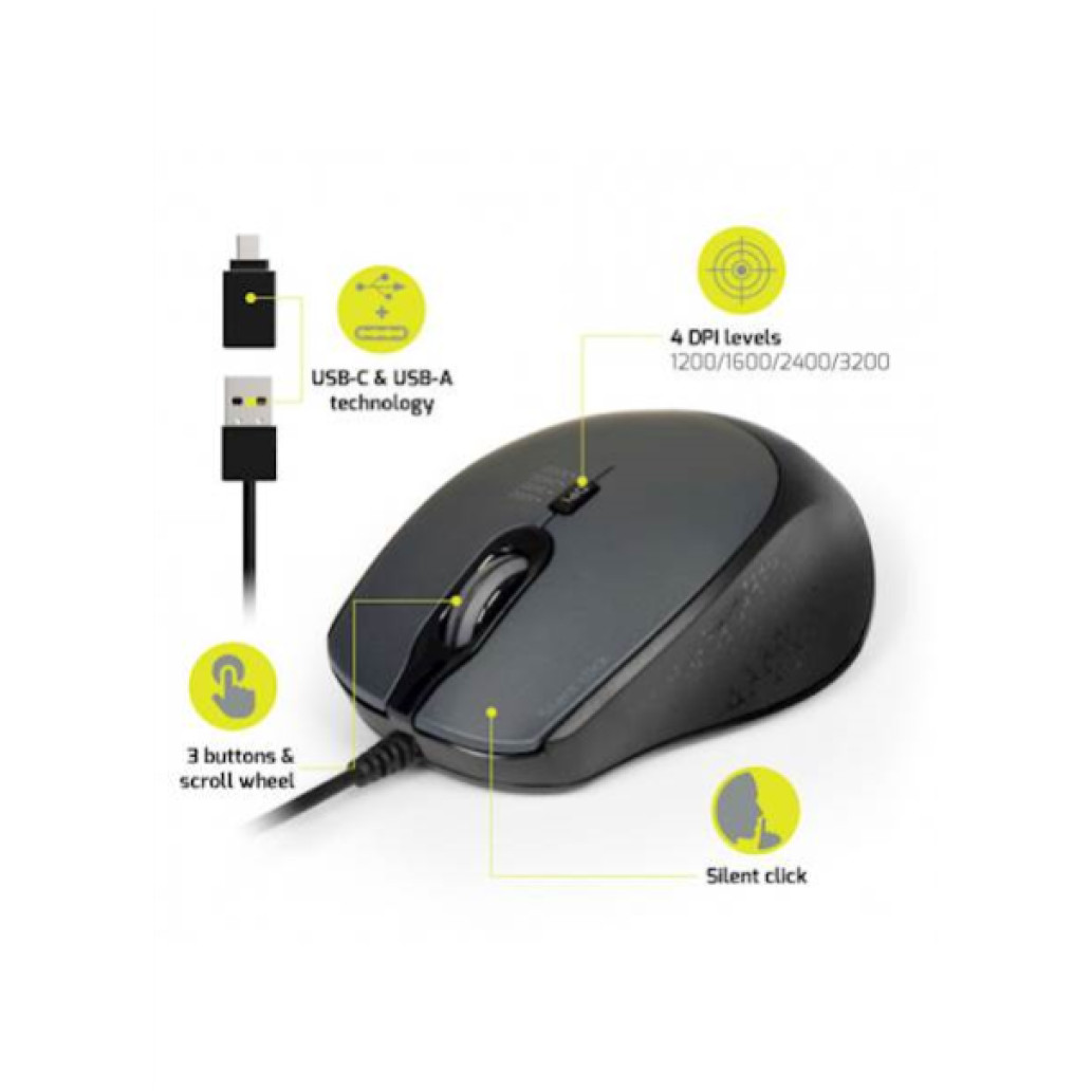 Miš Port USB-C/A 900711 desktop črna 3600DPI (900711) - slika 2