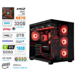 Računalnik MEGA MT S5 R7-7800X3D/RTX5080/32GB-DDR5/2TB-4.0/1050W/Brez OS/črna RGB + Estetski napajalni kabli [Rdeča / Črna]