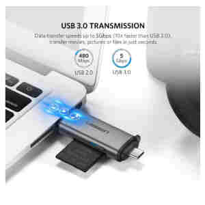 Zunanji čitalec kartic Ugreen USB 3.0/USB-C za microSD SD RS-MMC MMC siv (50706)