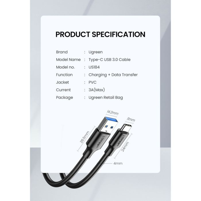 Ugreen USB 3.0 podaljšek (M na Ž) črn 1m - polybag - slika 3