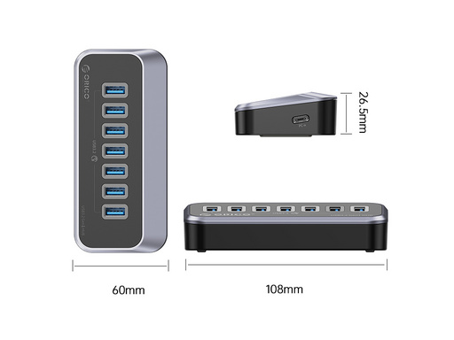 USB-C hub s 7 vhodi, 7x USB-A 3.2 Gen1, 5Gbps, črn, ORICO M3U3-7A-10 - slika 2