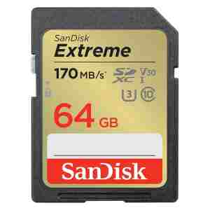 SanDisk Extreme 64GB SDXC spominska kartica + 1 leto RescuePRO Deluxe do170MB/s & 80MB/s branje/zapi