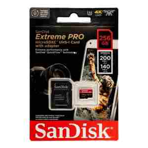 SanDisk Extreme PRO microSDXC 256GB + SD Adapter do 200MB/s/140MB/s A2 C10 V30 UHS-I U3