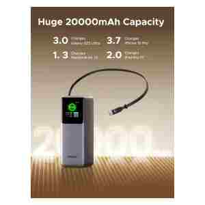 Ugreen prenosna polnilna baterija 20.000mAh, 165W s pametnim digitalnim zaslonom in vgrajenim kablom