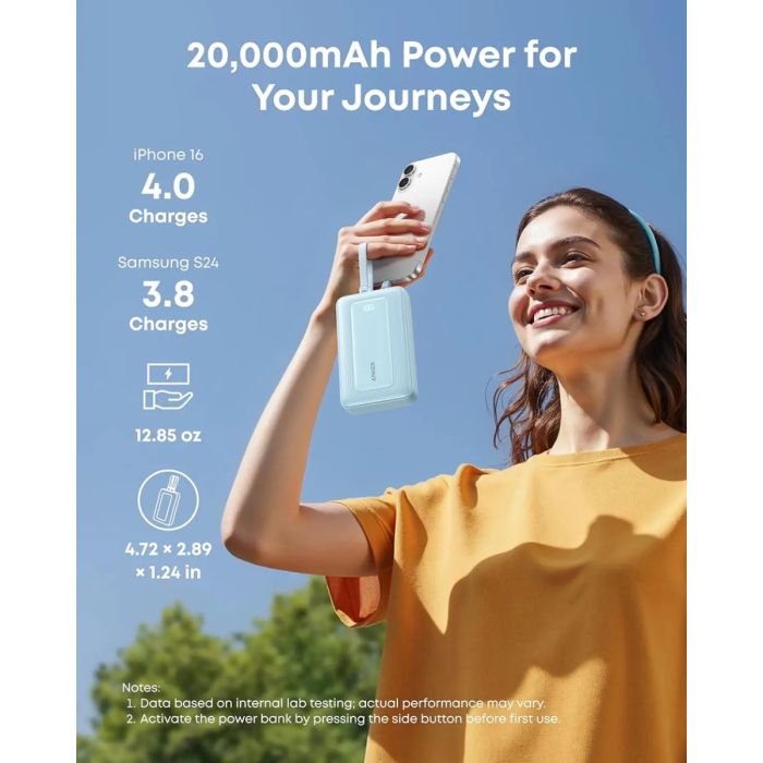 Anker Zolo Powerbank 20000 mAh, 45W z vgrajenima kabloma USB-C, črn - slika 6