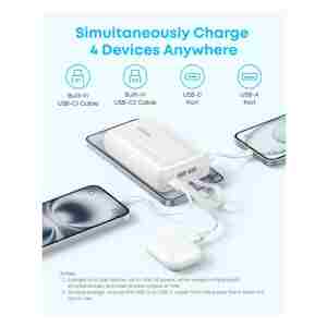 Anker Zolo Powerbank 20000 mAh, 45W z vgrajenima kabloma USB-C, črn