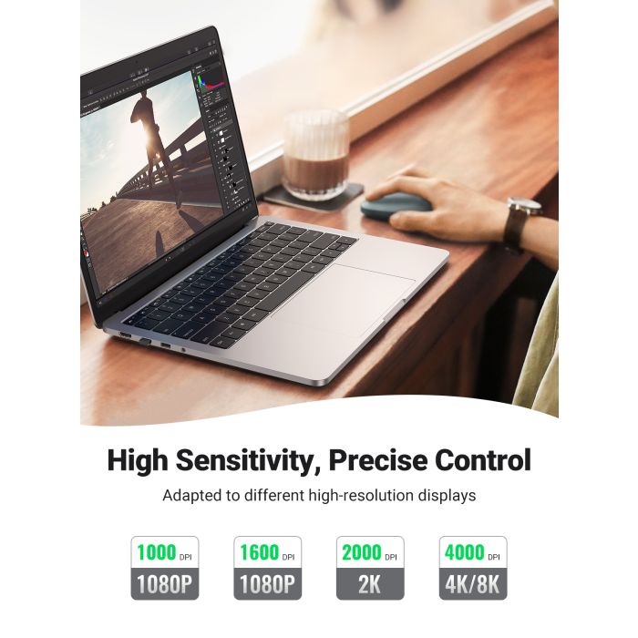 Ugreen brezžična tiha, tanka in lahka miška 2.4GHz, 400DPI zelena - box - slika 5