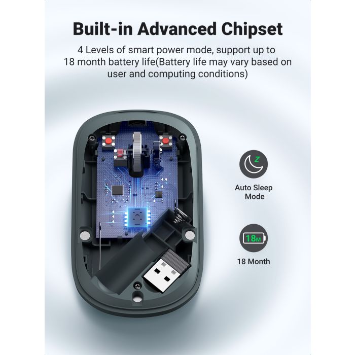 Ugreen brezžična tiha, tanka in lahka miška 2.4GHz, 400DPI zelena - box - slika 2