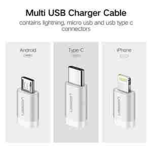 Ugreen USB 2.0 na Micro USB+Lightning+Type C (3 v 1) podatkovni kabel pleten 1,5m