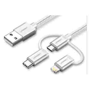 Ugreen USB 2.0 na Micro USB+Lightning+Type C (3 v 1) podatkovni kabel pleten 1,5m
