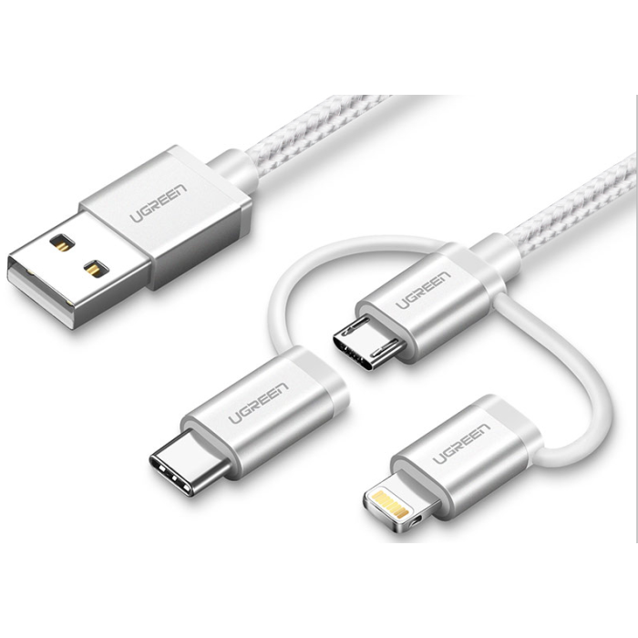 Ugreen USB 2.0 na Micro USB+Lightning+Type C (3 v 1) podatkovni kabel pleten 1,5m