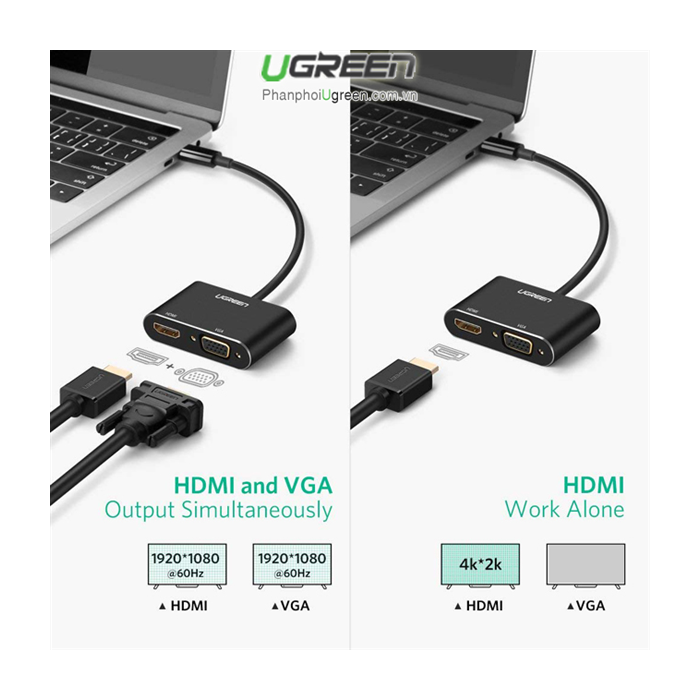 Ugreen USB-C na HDMI in VGA + PD adapter siv - box - slika 3