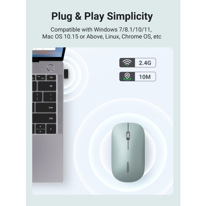 Ugreen brezžična tiha, tanka in lahka miška 2.4GHz, 400DPI zelena - box - slika 3