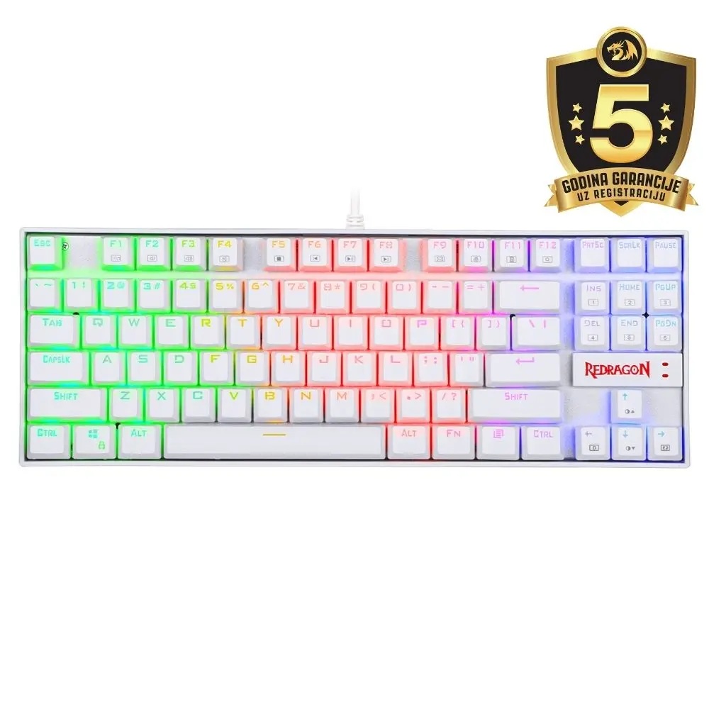 REDRAGON K552 KUMARA RGB GAMING MEHANSKA ŽIČNA TIPKOVNICA BELA - RDEČA STIKALA