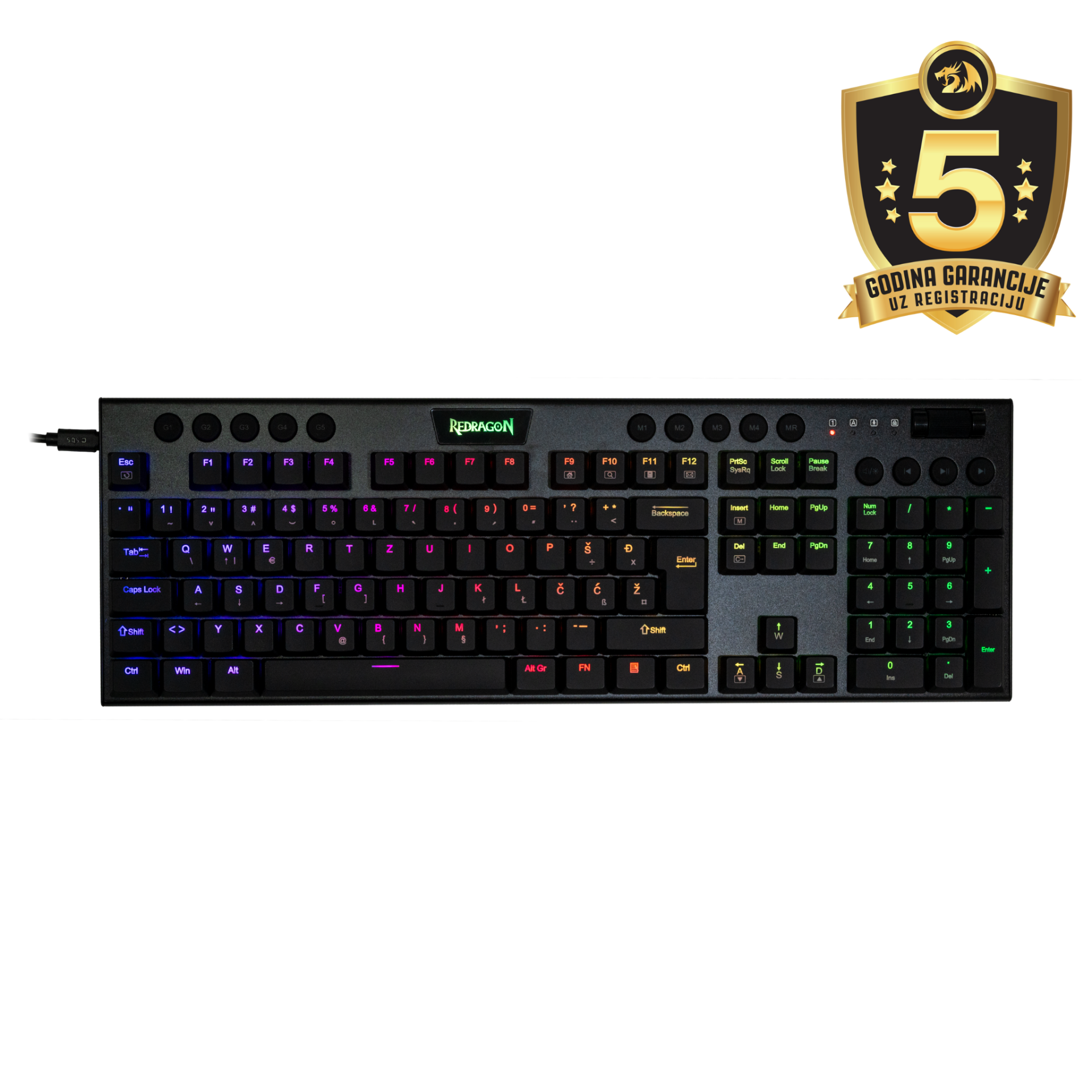 REDRAGON HORUS K619-RGB žična mehanska tipkovnica, rdeča stikala SLO/HR