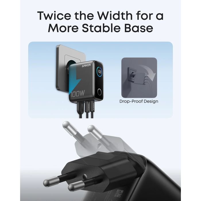 Anker 100W GaN Smart Display 3-portni polnilec, temno siv - slika 5