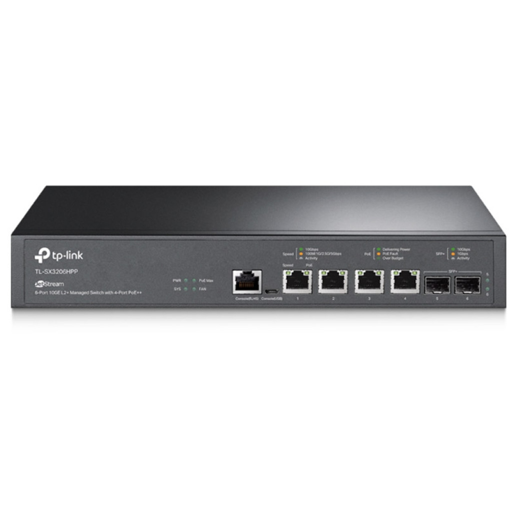 STIKALO 4-PORT + 2x SFP TP-Link 10Gbp/s PoE+ (TL-SX3206HPP)