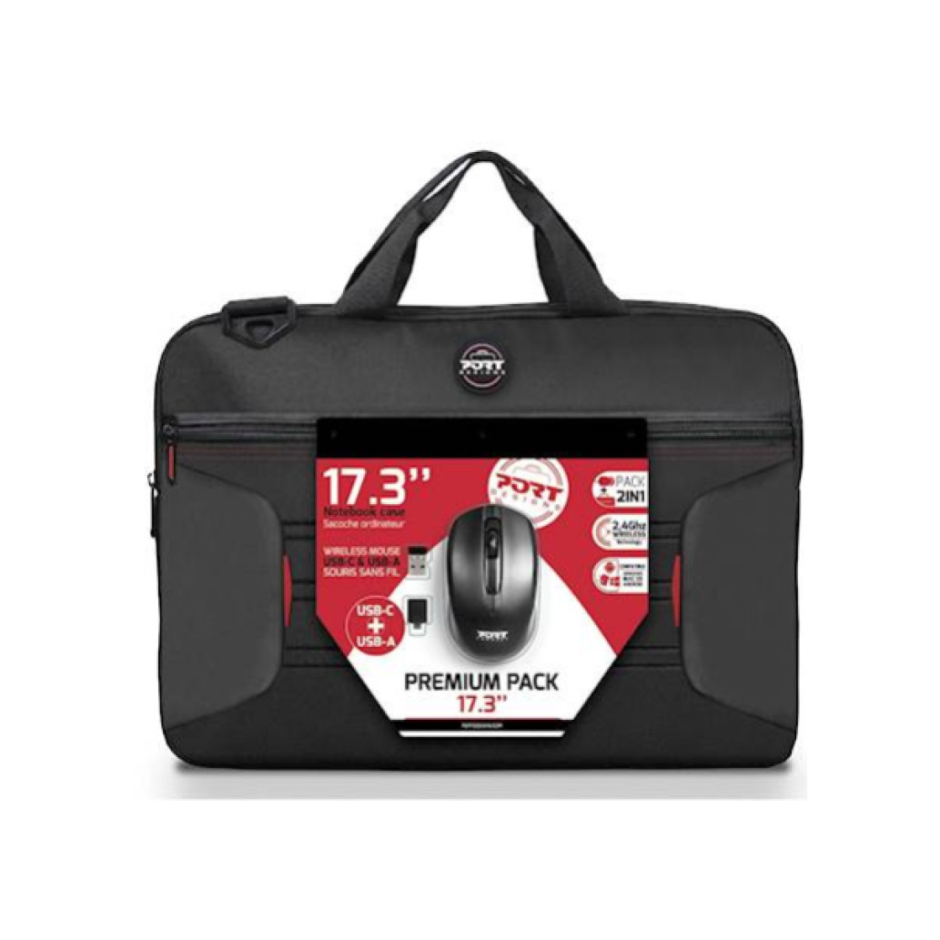 Torba za notesnik 43,9 cm (17,3") Port Premium Pack + WL miška črna (501874)