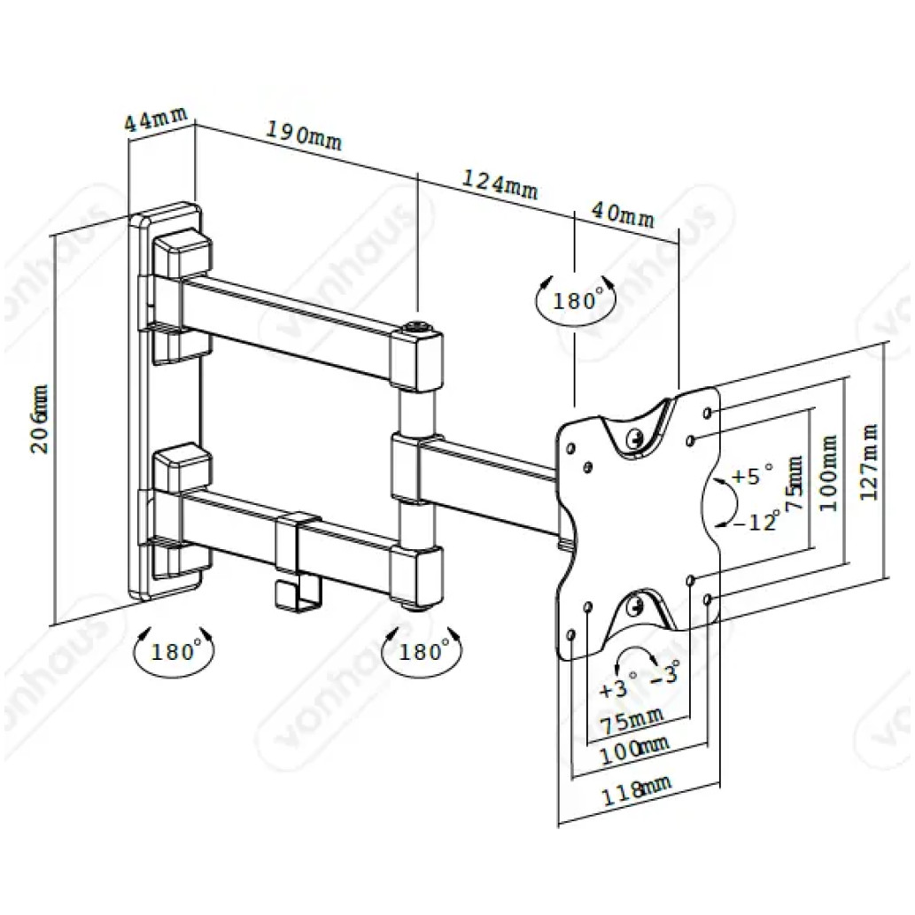Nosilec stenski VonHaus za monitor 23"-27" do 35KG pregibni (3000245) - slika 2