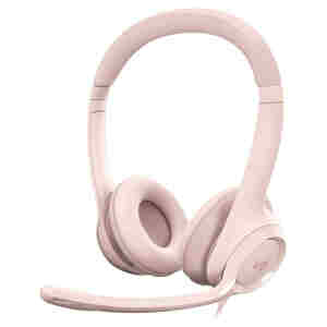Slušalke žične Logitech naglavne z mikrofonom USB H390 roza (981-001281)