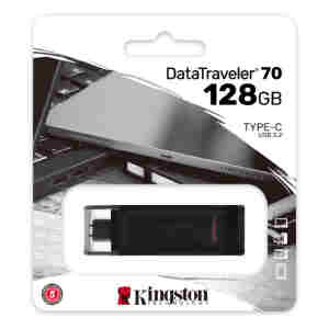 Spominski ključek 128GB USB-C Kingston DT70 80MB/s plastičen s pokrovčkom črn (DT70/128GB)