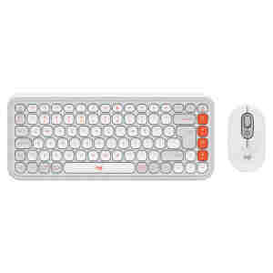 Tipkovnica in miš Logitech brezžična + Bluetooth POP Icon Combo US international bela tiha SLO gravura (920-013141)