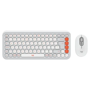 Tipkovnica in miš Logitech brezžična + Bluetooth POP Icon Combo US international bela tiha SLO gravura (920-013141)