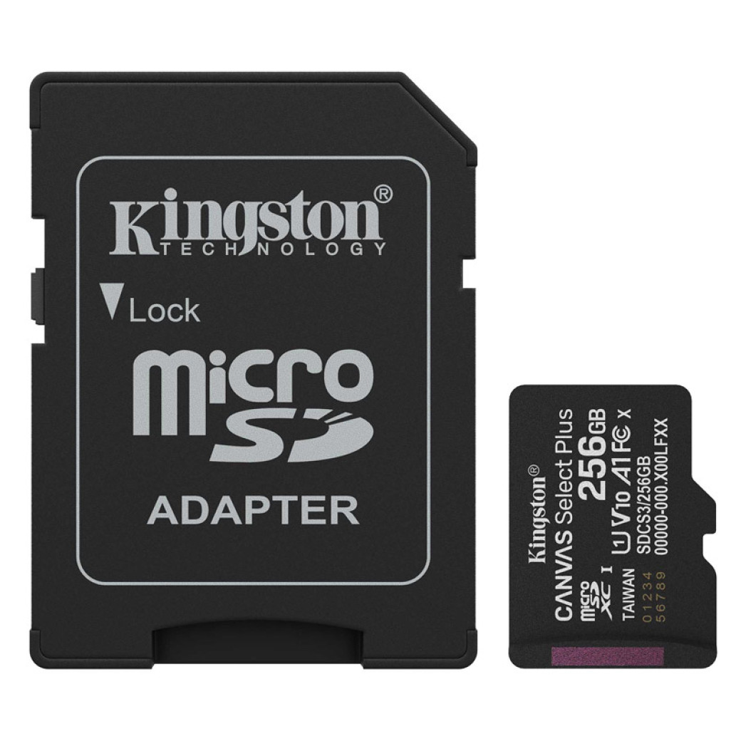 Spominska kartica SDXC-Micro 256GB Kingston Canvas Select Plus 100MB/s/85MB/s U1 V10 UHS-I +adapter (SDCS3/256GB)