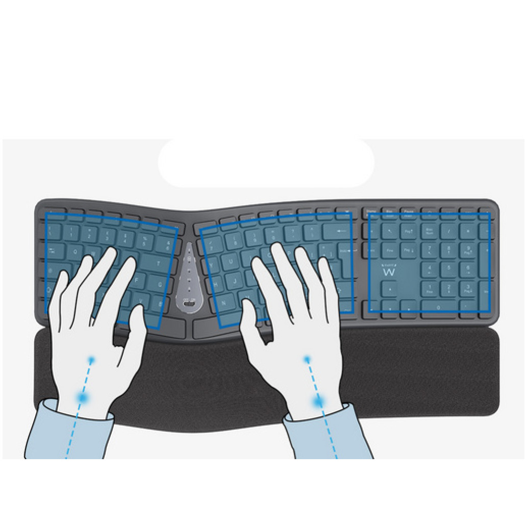 Tipkovnica Bluetooth + USB Ewent Wireless Ergonomic Multi-Connect SLO | Slovenski nabor znakov črno-siva (EW3289) - slika 3