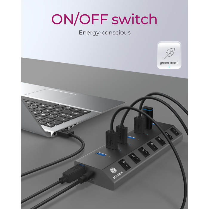 IcyBox IB-HUB1701-C3 7-portni USB-A hub s stikali - slika 3