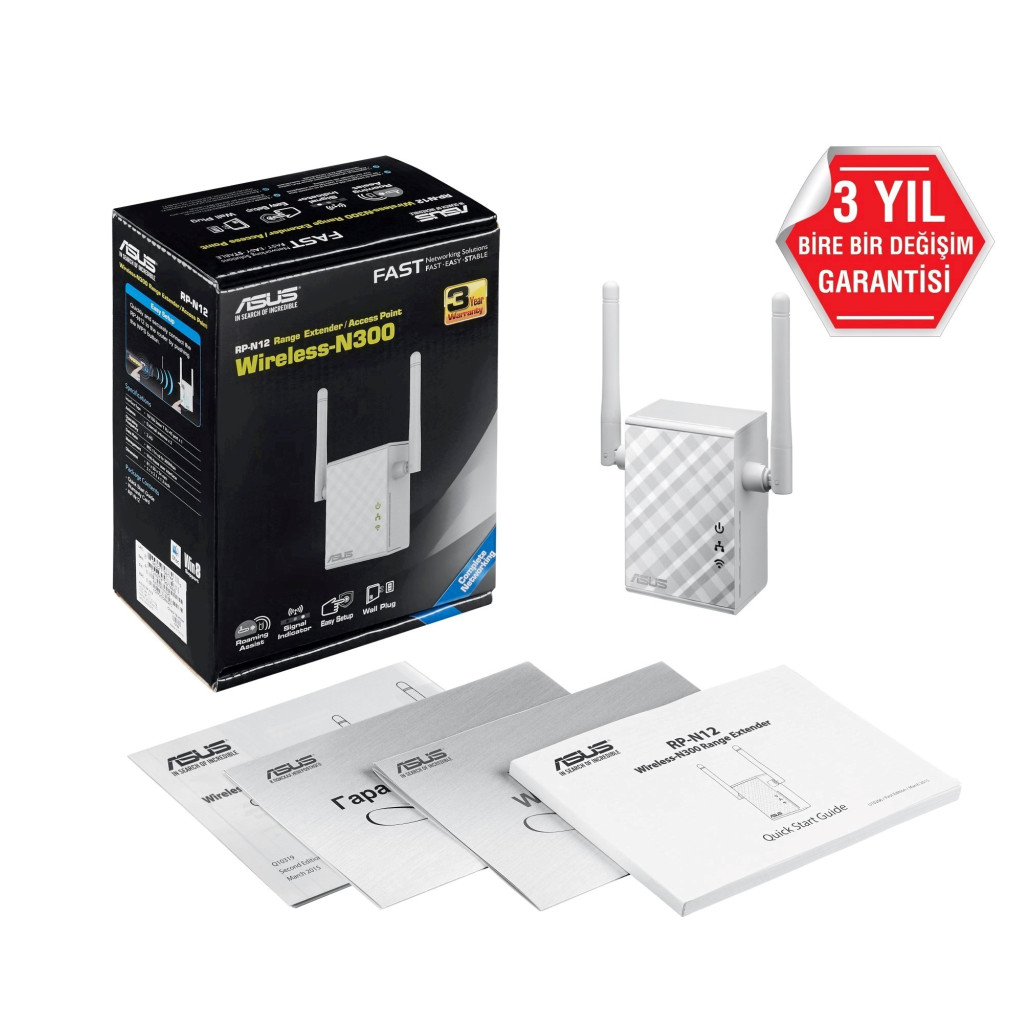 Razširitev brezžičnega omrežja Asus WiFi4 802.11n N300 300Mbit/s 1xRJ45 2x antena (RP-N12) - slika 2