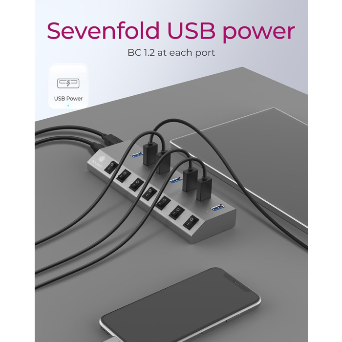 IcyBox IB-HUB1701-C3 7-portni USB-A hub s stikali - slika 4
