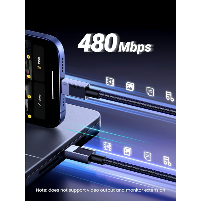 Ugreen USB-C na USB-C polnilni kabel 100W, 3M - slika 5