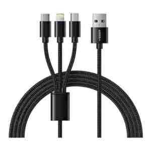 VEGER V303 pleteni kabel 3v1 USB-A na USB-C/Lightning/MicroUSB, 1,5m, črn