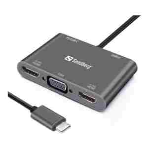 Sandberg USB-C Dock 2xHDMI+1xVGA+USB+PD priklopna postaja