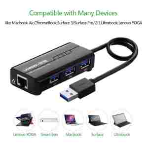 Ugreen USB 3.0 hub na 3x USB A in RJ45 - box