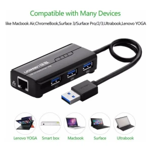 Ugreen USB 3.0 hub na 3x USB A in RJ45 - box