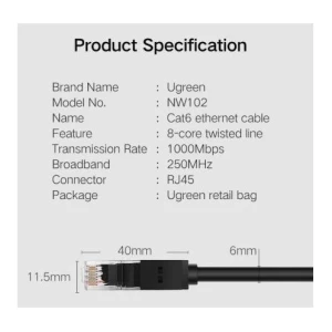 Ugreen Cat6 UTP LAN kabel 8m - polybag