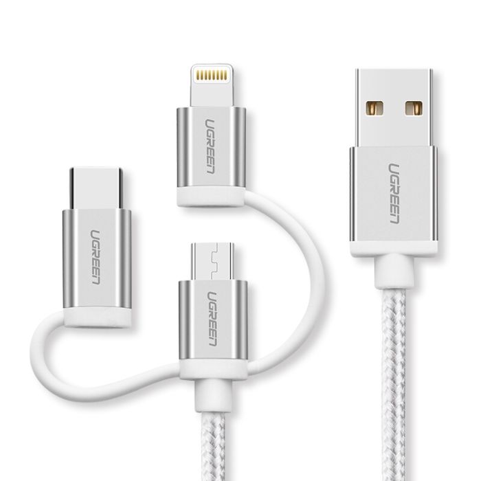Ugreen USB 2.0 na Micro USB+Lightning+Type C (3 v 1) podatkovni kabel pleten 1,5m - slika 2