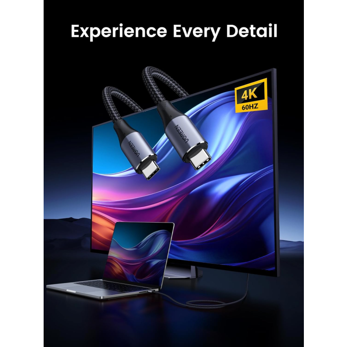 UGREEN USB-C 3.1 Gen2 10Gbps kabel 240W, avdio+video, 1m (črn) - slika 4