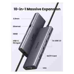UGREEN USB C Hub, 10-v-1 USB-C z dvojnim izhodom za zaslon 4K HDMI & VGA, 100W PD