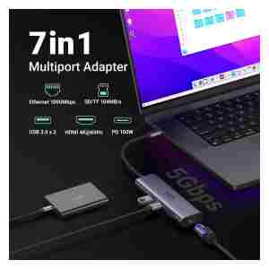Ugreen 7v1 USB-C HUB HDMI+RJ45+čitalec kartic+USB+PD 100W