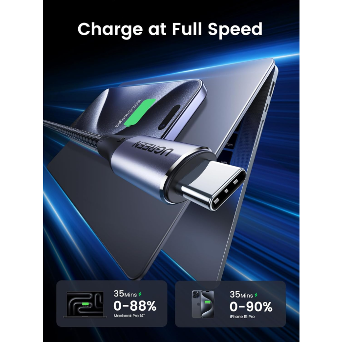 UGREEN USB-C 3.1 Gen2 10Gbps kabel 240W, avdio+video, 1m (črn) - slika 2