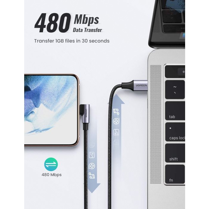 Ugreen USB-C na kotni USB-C kabel 60W 2M - slika 2