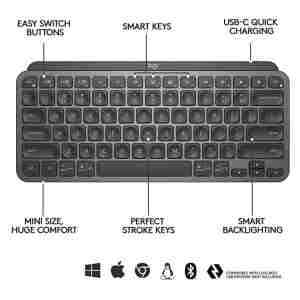 Logitech tipkovnica MX Keys Mini, grafitna barva, SLO g.