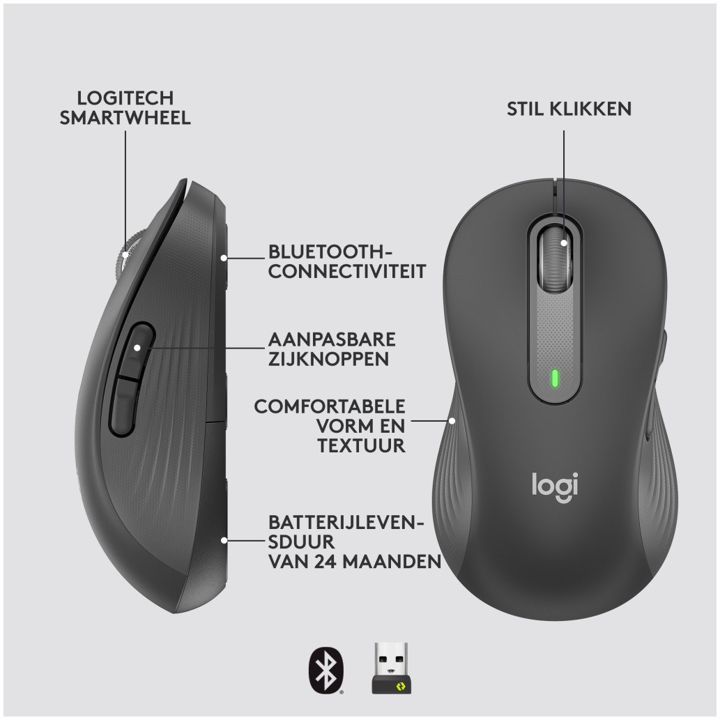 Miš brezžična + Bluetooth Logitech M650L 4000DPI za levičarje grafitna za levičarje (910-006239) - slika 4