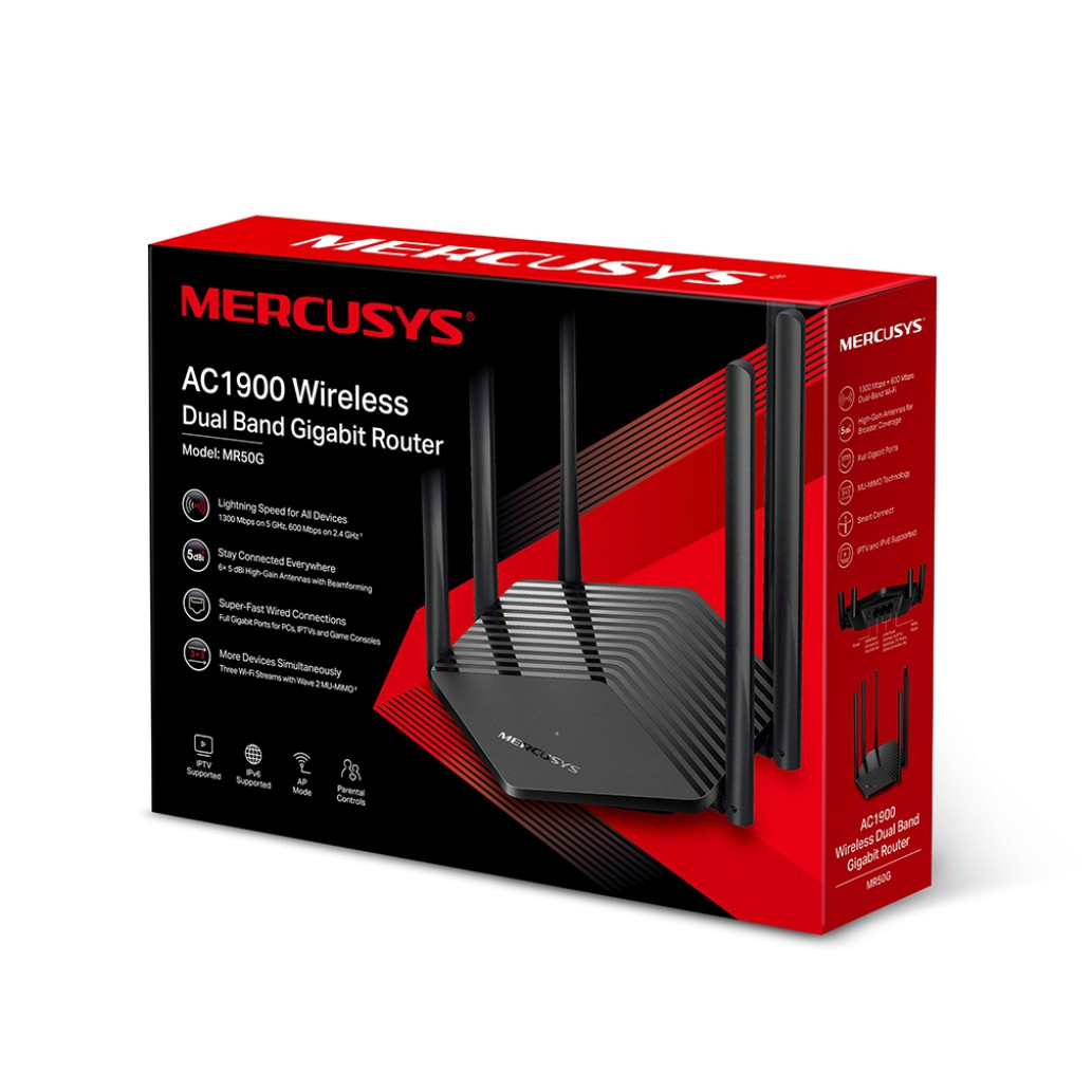 Usmerjevalnik brezžični MERCUSYS WiFi5 802.11ac AC1900 1300Mbit/s dualband 2xLAN 6x antena (MR50G) - slika 4