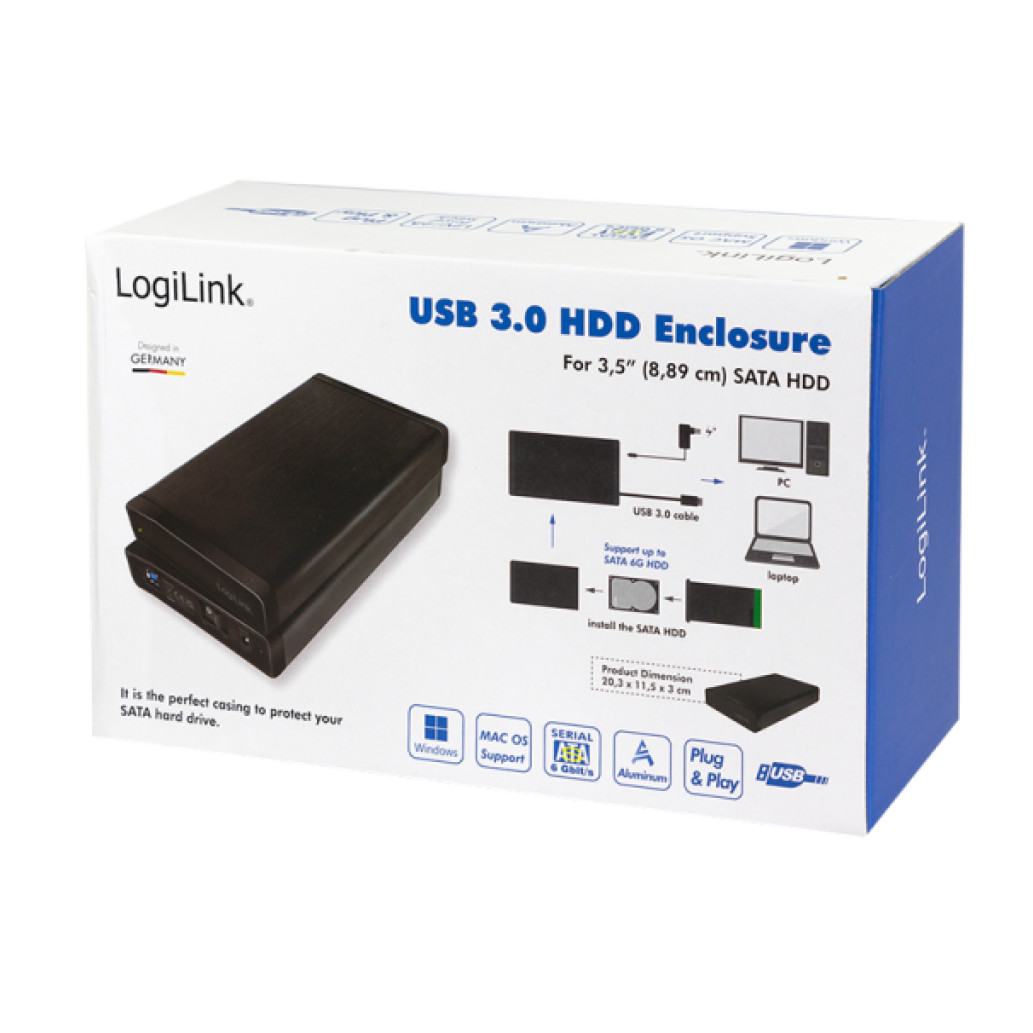 Ohišje za trdi disk 3,5 USB-A 3.0 5Gbps za diske 22TB LogiLink - črn (UA0284) - slika 4